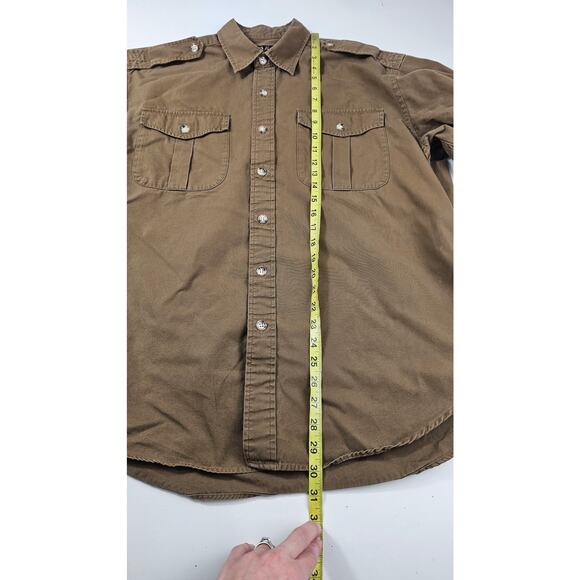 Willis & Geiger double breasted shooting poplin button up roll tab sleeve L # - Picture 7 of 7